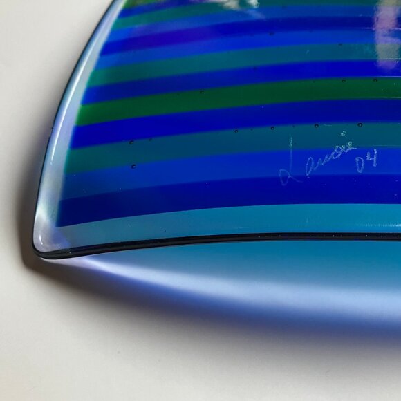 Striped Glass Square Platter Craftsman Made - Picture 4 of 4